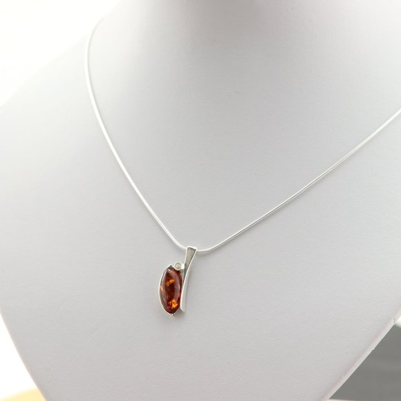 Sterling silver necklace with natural Baltic amber, 925 sterling silver necklace - Picture 9 of 9